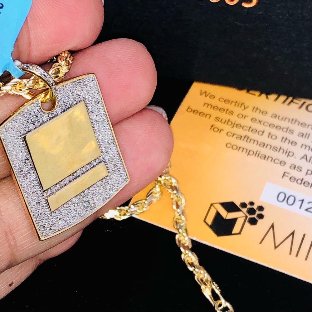 Real Diamond Dog Tag Pendant, !4k Yellow Gold Vermeil, FREE APPRAISAL, Military - Picture 4 of 5